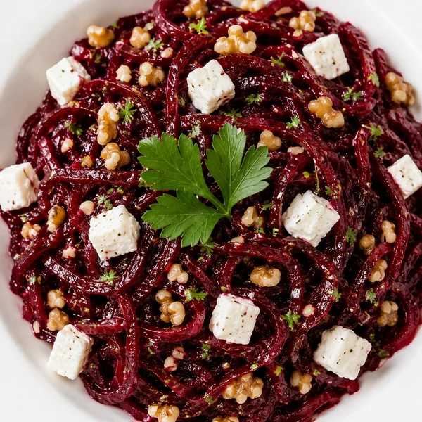 Ensalada de betabel con queso feta y nueces